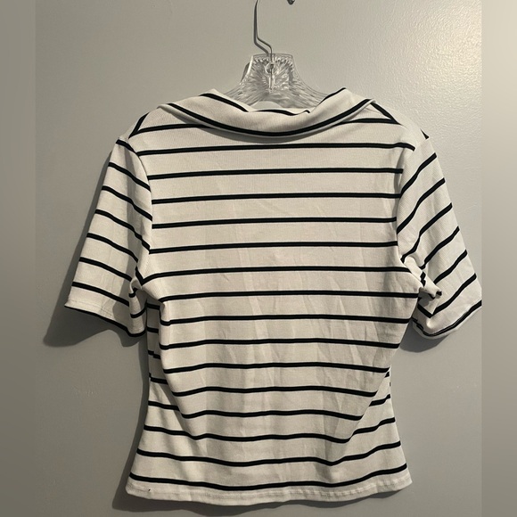 See You Monday Women’s Blouse White Black Striped V-Neck Short Sleeve Size XL - Picture 3 of 16